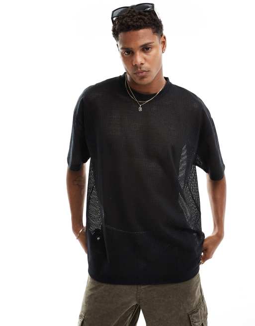 ASOS DESIGN - Oversized, sort T-shirt i åben mesh