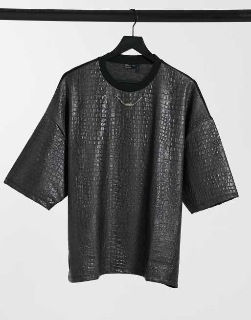 ASOS DESIGN - Oversized sort T-shirt i præget imiteret krokodille