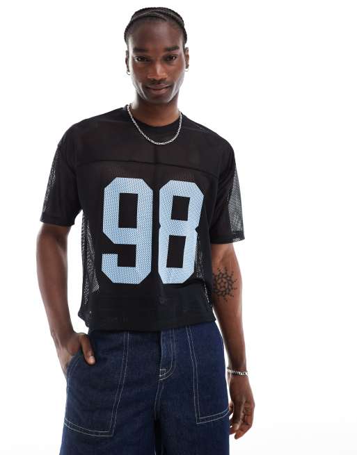 ASOS DESIGN - Oversized sort T-shirt i sporty mesh med firkantet pasform og rygprint