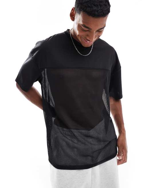ASOS DESIGN - Oversized sort T-shirt i sporty mesh med firkantet pasform og rygprint, 2 af 4
