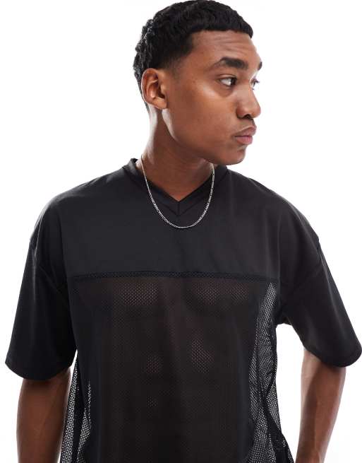 ASOS DESIGN - Oversized sort T-shirt i sporty mesh med firkantet pasform og rygprint, 3 af 4
