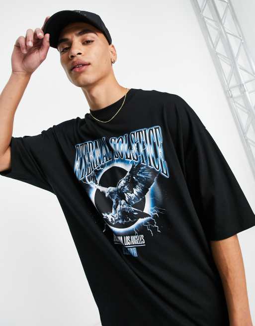 ASOS DESIGN - Oversized sort T-shirt med bandprint foran og på ryggen