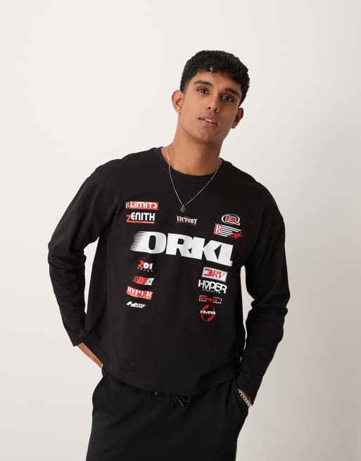 ASOS DESIGN - Oversized sort T-shirt med firkantet pasform og racer-print på ryggen