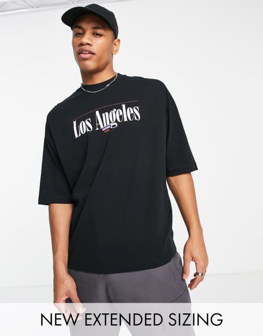 ASOS DESIGN - Oversized sort T-shirt med 'Los Angeles'-byprint