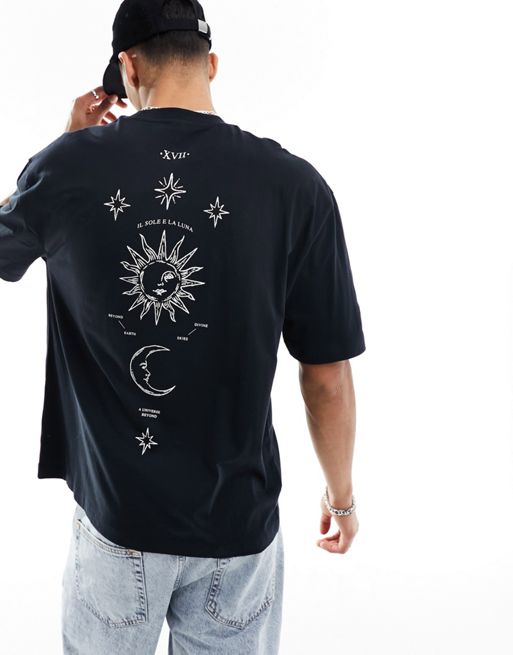 FhyzicsShops DESIGN - Oversized sort T-shirt med måneprint på ryggen