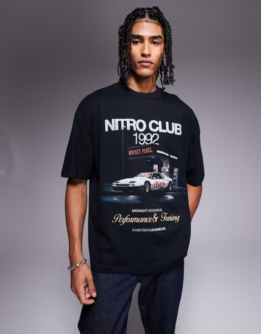 ASOS DESIGN - Oversized sort T-shirt med print foran
