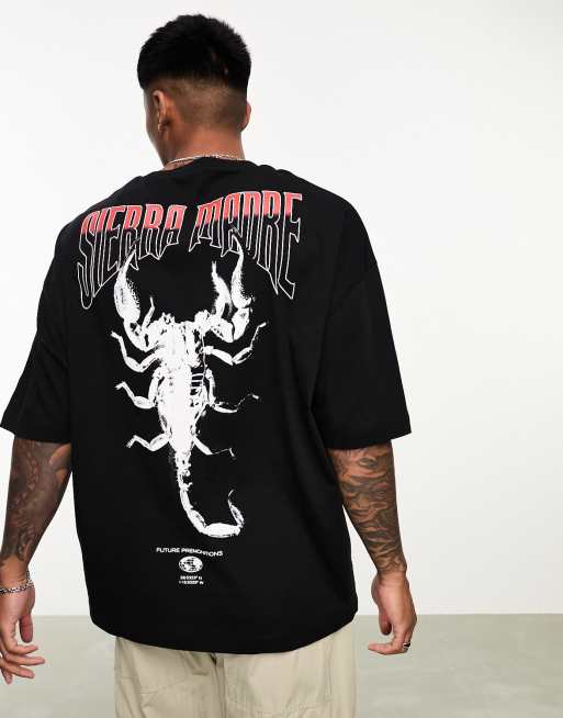 ASOS DESIGN - Oversized sort T-shirt med skorpionprint på ryggen