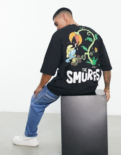 ASOS DESIGN - Oversized sort T-shirt med 'Smurfs'-print