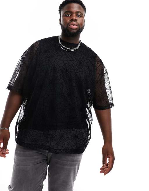 ASOS DESIGN - Oversized sort T-shirt med velouriseret spindelvævs-mesh, 2 af 4