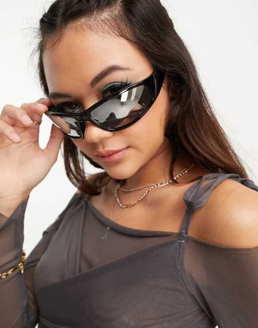 ASOS DESIGN - Oversized sorte visor-solbriller med spejlglas 