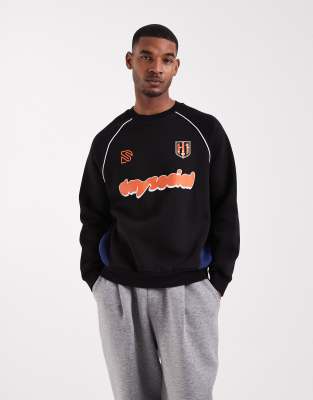 Asos Design Oversized Sports Crew With Piping In Black