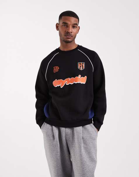 ASOS DESIGN oversized sports crew with piping in black - view 1