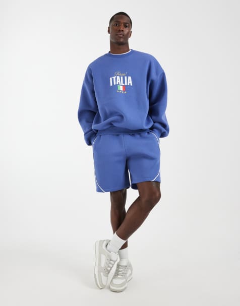 ASOS DESIGN oversized sports jersey short with piping in blue - view 1