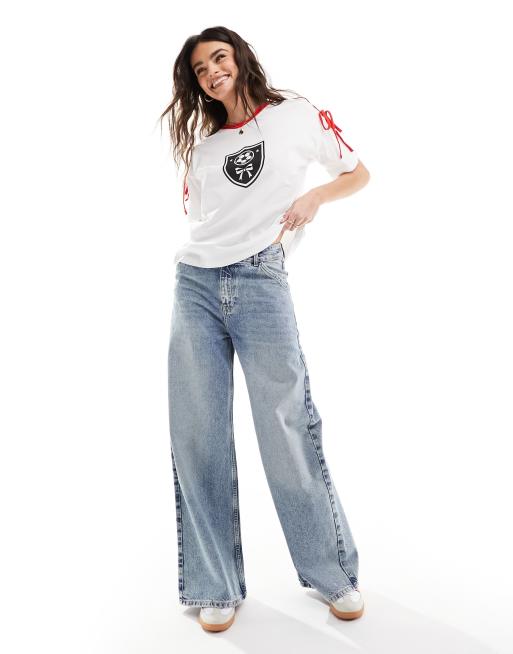 ASOS DESIGN - Oversized sports-T-shirt med sløjfedetalje i hvid, 2 af 4