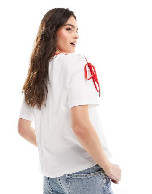 ASOS DESIGN - Oversized sports-T-shirt med sløjfedetalje i hvid, 3 af 4