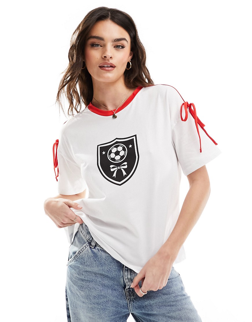 ASOS DESIGN oversized sports t-shirt with bow detail in white