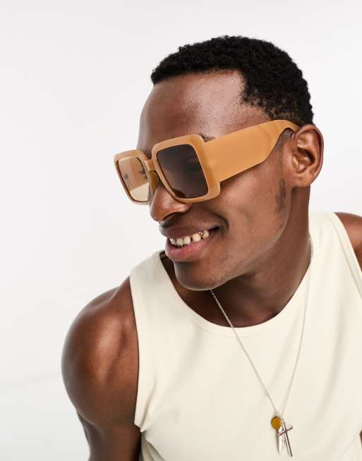 ASOS DESIGN oversized square 70s sunglasses in light brown