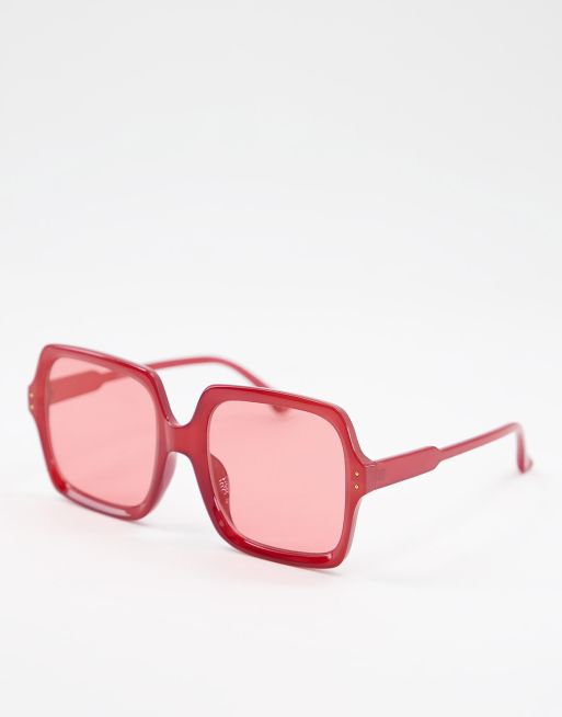 ASOS DESIGN oversized square 70s sunglasses in red ASOS