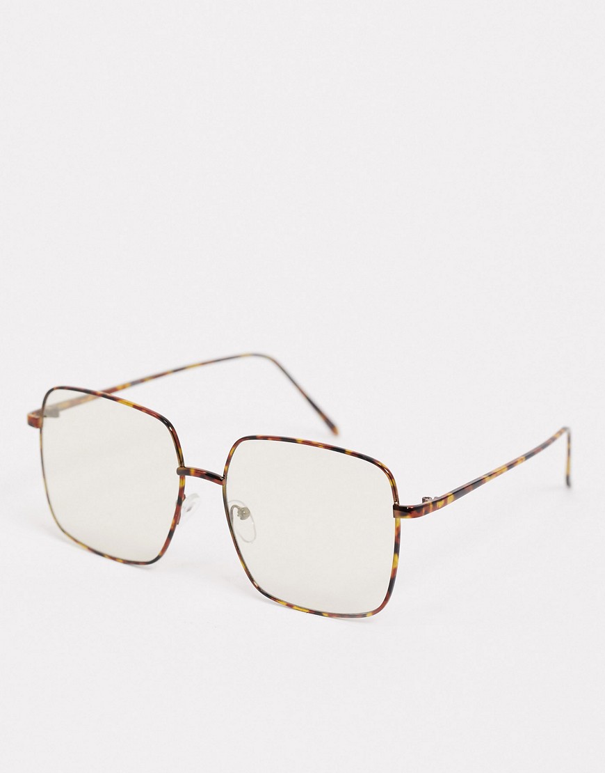 ASOS DESIGN oversized square clear lens fashion glasses with tort frame-Brown