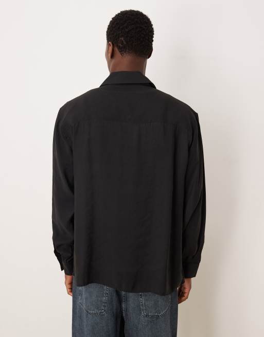 ASOS DESIGN oversized square collar shirt with dragon print in black, 3 of 5