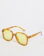 ASOS DESIGN oversized square sunglasses with yellow lens in brown tortoiseshell - BROWN