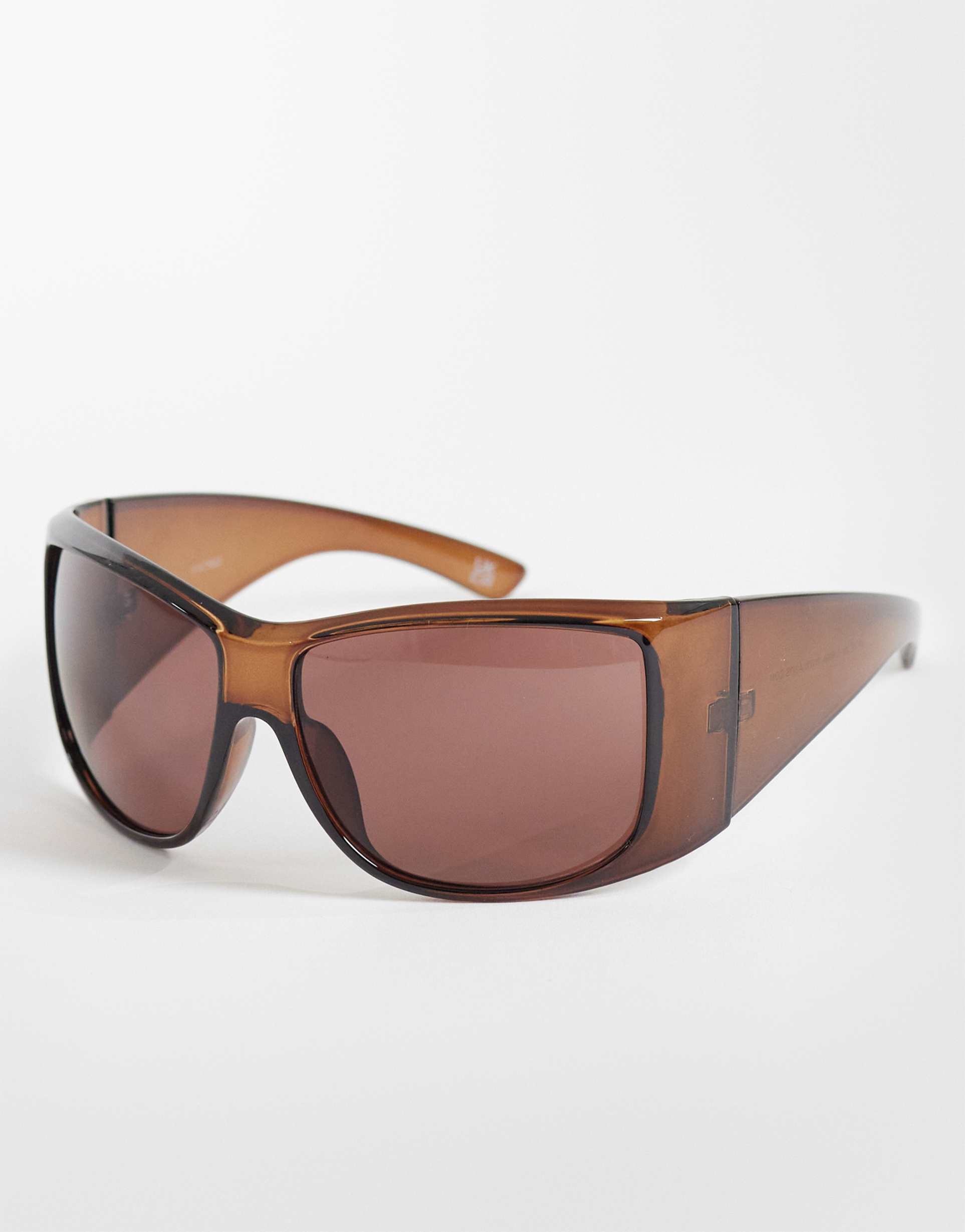 asos design oversized square wrap sunglasses in crystal brown