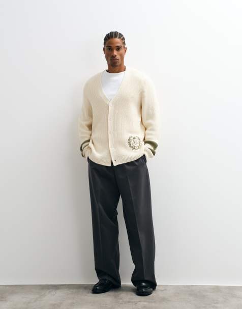 ASOS DESIGN oversized stickad kofta i naturvit med broderi - view 1