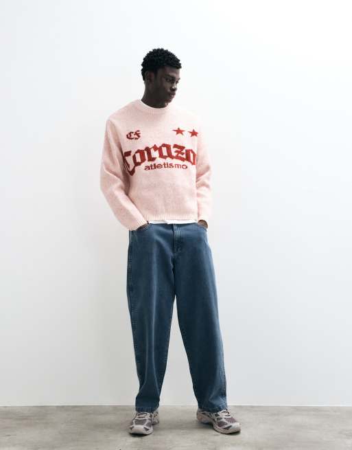 ASOS DESIGN oversized stickad tröja med grafik i rosa, 3 av 5