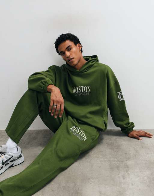 ASOS DESIGN co-ord extreme oversized hoodie and straight leg jogger with NBA Boston Celtics print in Green, 3 of 3