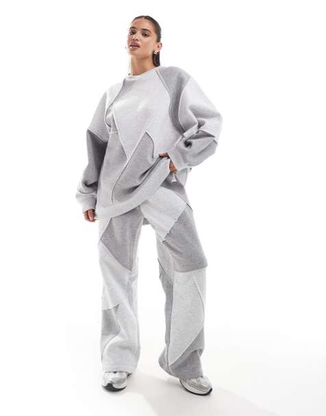 ASOS DESIGN oversized straight leg sweatpants with patchwork detail in gray heather - view 1