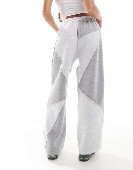 ASOS DESIGN oversized straight leg trackies with patchwork detail in grey marl (part of a set), 3 of 5