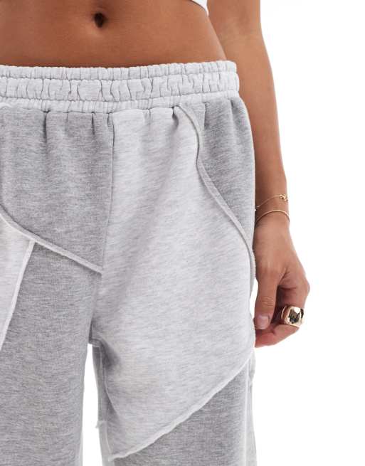 ASOS DESIGN oversized straight leg trackies with patchwork detail in grey marl (part of a set), 4 of 5