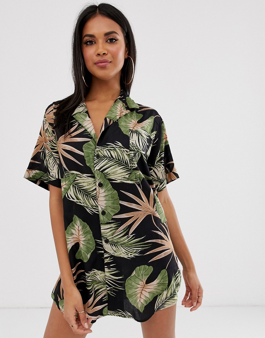ASOS DESIGN - Oversized strandoverhemd met Hawaïaanse print-Multi