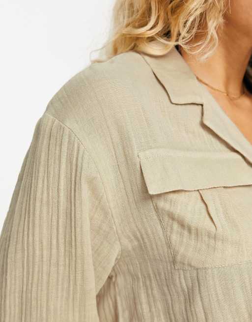 ASOS DESIGN - Oversized strandoverhemd met zakken van dubbel gaas in lichtbeige, deel van co-ord set, 2 van 4