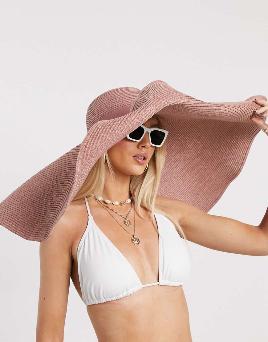ASOS DESIGN oversized straw hat with size adjuster in pink