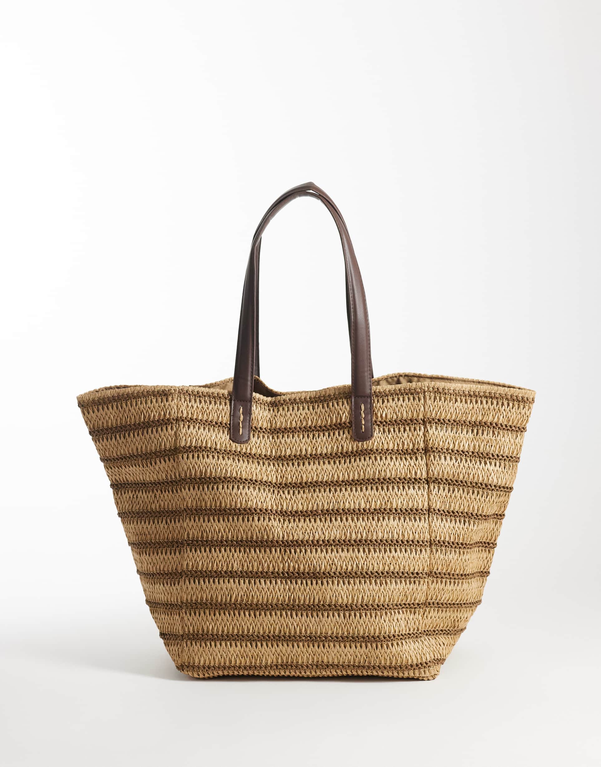 asos design oversized straw tote bag with pu straps in natural stripe