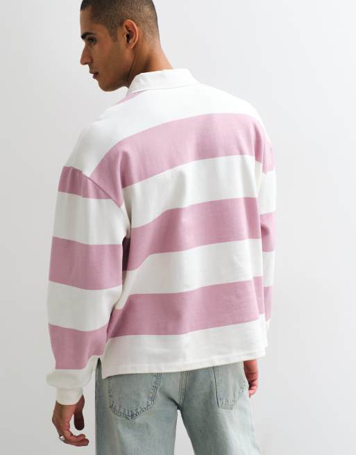 ASOS DESIGN oversized stribet rugby-polo i pink og ecru, 2 af 5