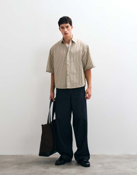 ASOS DESIGN oversized stribet skjorte i salviegrøn - view 1