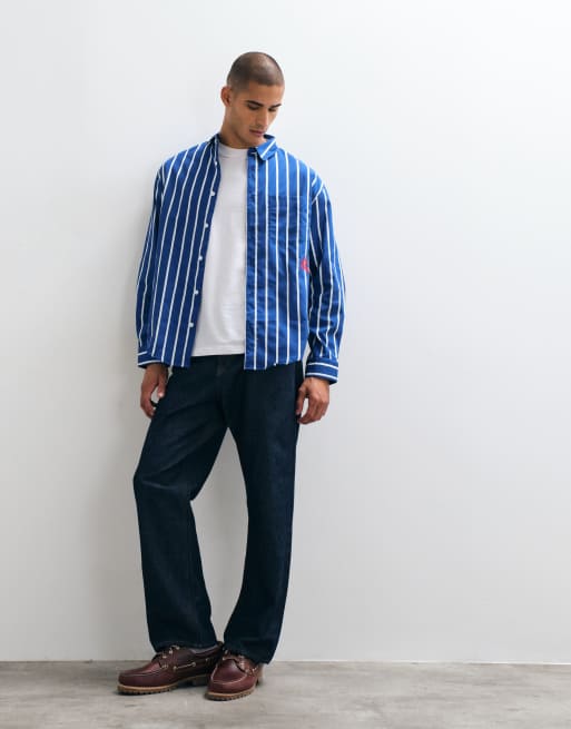 ASOS DESIGN oversized stribet skjorte med placeret broderi i blå, 3 af 5