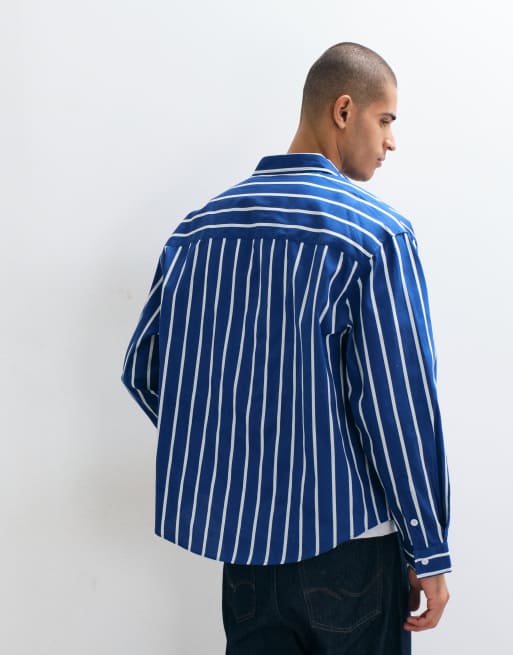 ASOS DESIGN oversized stribet skjorte med placeret broderi i blå, 5 af 5
