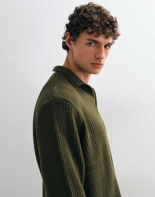 ASOS DESIGN Oversized Strick-Poloshirt in Khaki, 4 von 5