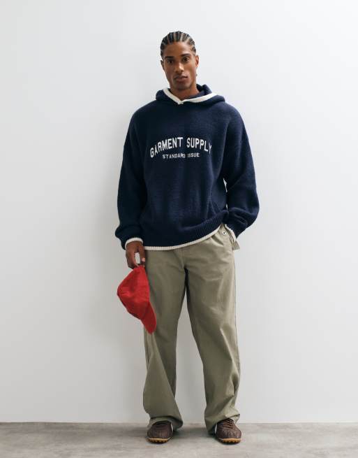 ASOS DESIGN oversized strikhættetrøje i sort med navy, 4 af 5
