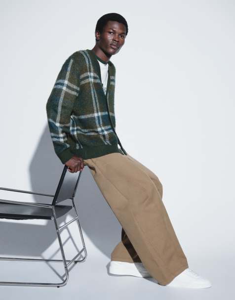 ASOS DESIGN oversized strikket børstet ternet cardigan i grøn - view 1