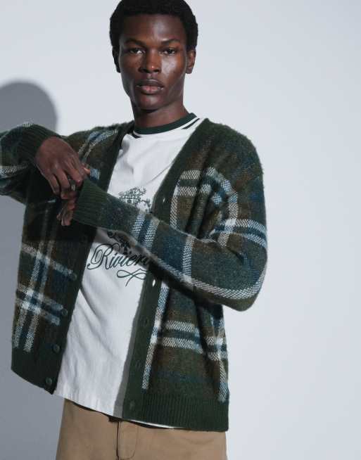 ASOS DESIGN oversized strikket børstet ternet cardigan i grøn, 3 af 5