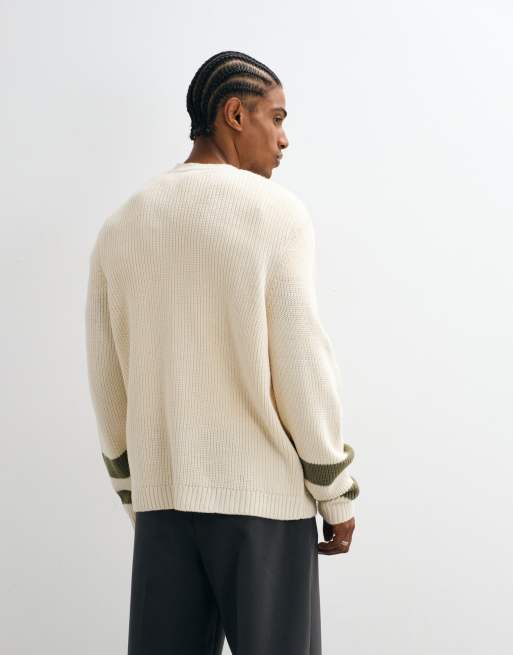 ASOS DESIGN oversized strikket cardigan i råhvid med broderi, 4 af 5