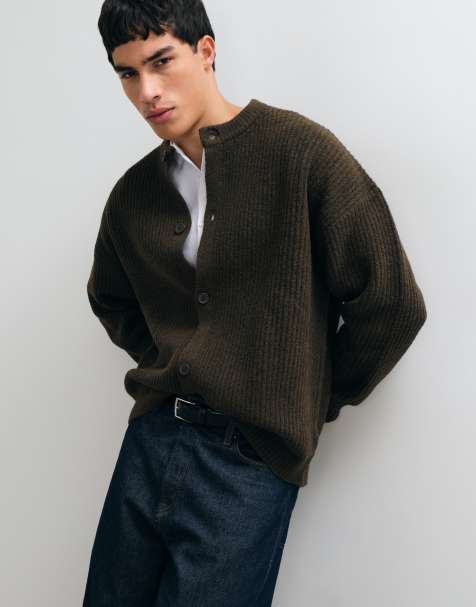ASOS DESIGN oversized strikket cardigan i rib i mørkebrun - view 1