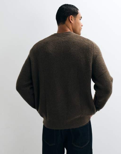 ASOS DESIGN oversized strikket henley i brun, 4 af 5