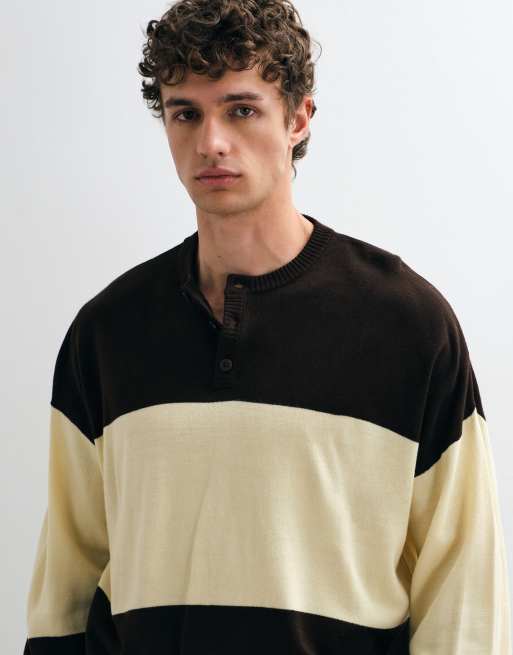 ASOS DESIGN oversized strikket henley i brun, 5 af 9