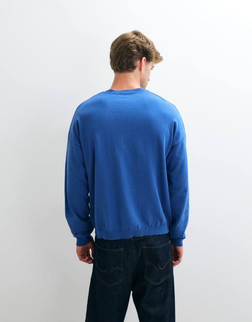 ASOS DESIGN oversized strikket henley-trøje i blå, 5 af 5