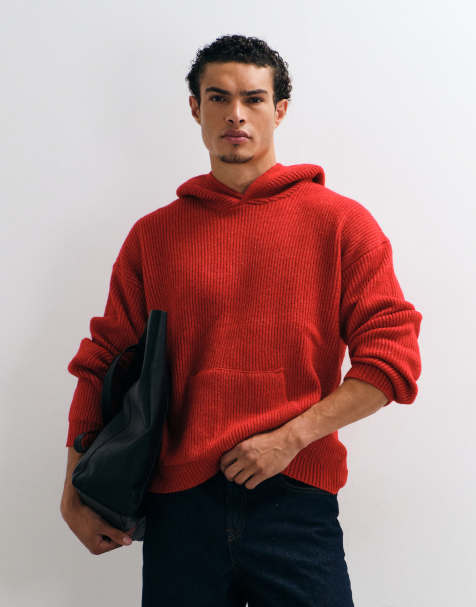 ASOS DESIGN oversized strikket hættetrøje i vasket rød - view 1